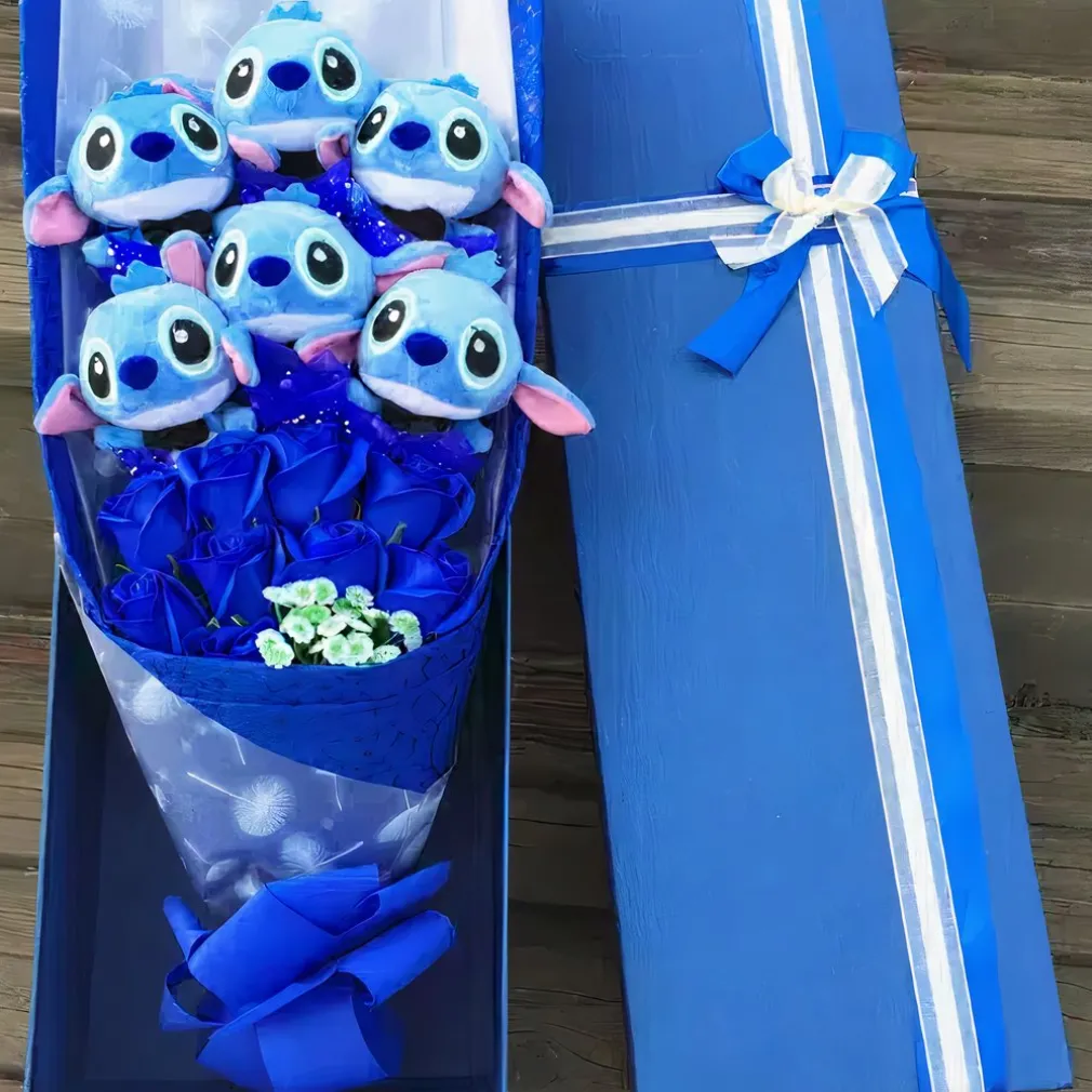 Bouquet de fleurs avec peluche Stitch gentleman
