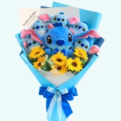 Bouquet de peluches Stitch et ses jolies fleurs