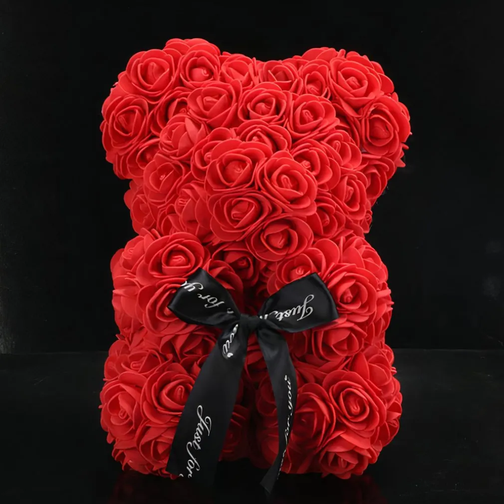 Cadeau St-Valentin lot d’ourson en roses avec sa rose éternelle