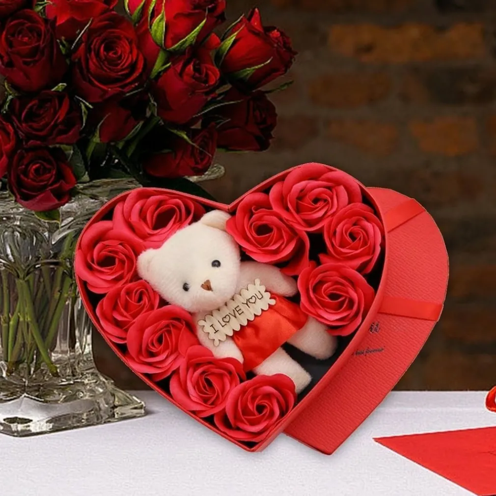 Coffret cadeau coeur en savon avec ours en peluche