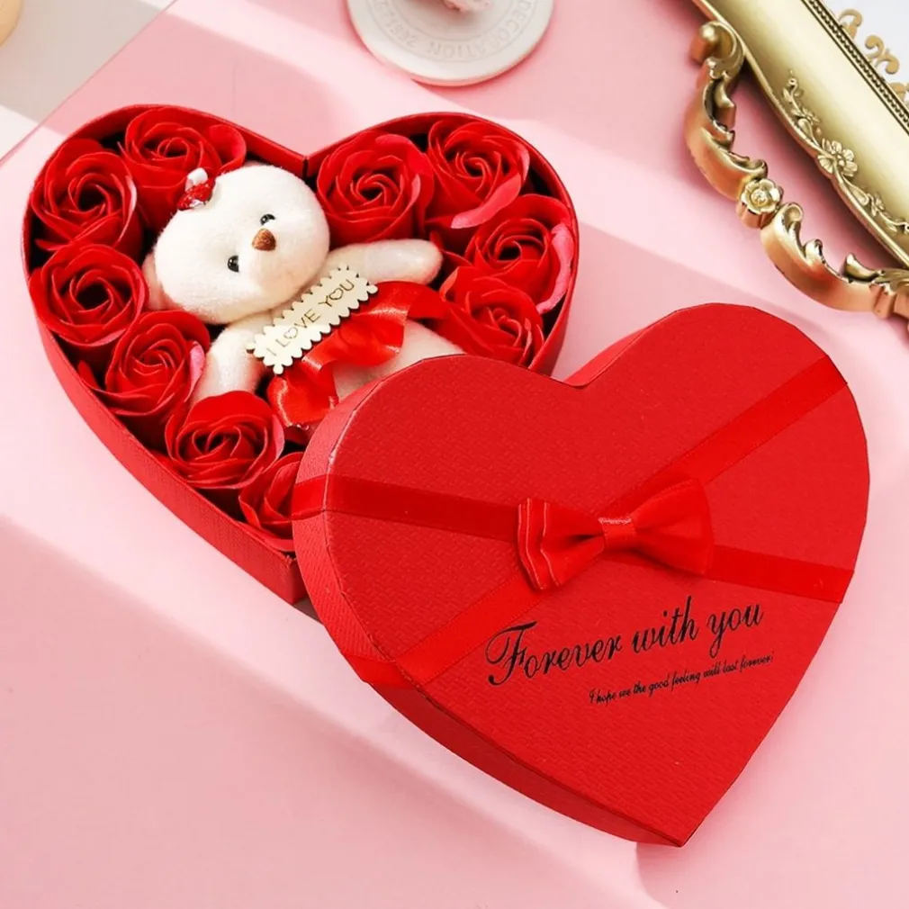 Coffret cadeau coeur en savon avec ours en peluche