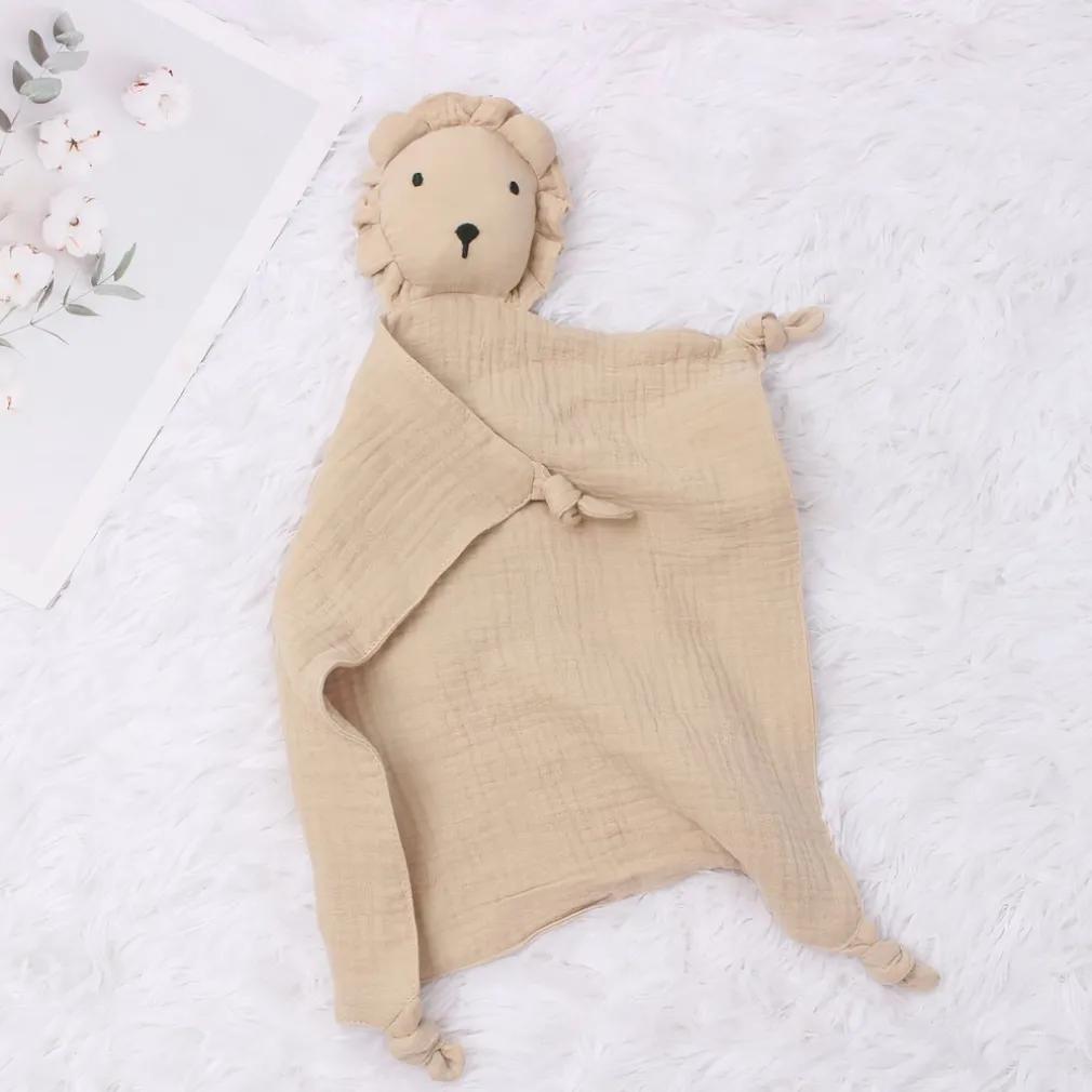 Doudou lion en mousseline et coton