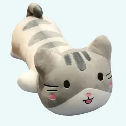 Grande peluche chat oreiller gris