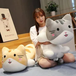 Grande peluche chat oreiller gris
