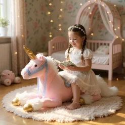 Grande peluche licorne cheval rose