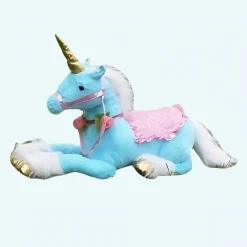 Grande peluche licorne cheval bleu