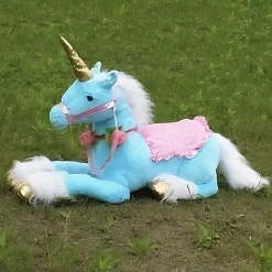 Grande peluche licorne cheval bleu