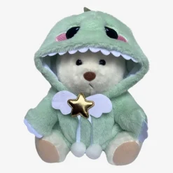Nino – L’ours en peluche articulé fait main avec son déguisement de dinosaure – Ourson à habiller