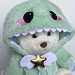 Nino – L’ours en peluche articulé fait main avec son déguisement de dinosaure – Ourson à habiller