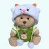 Nino – L’ours en peluche articulé fait main avec combinaison tricoté verte