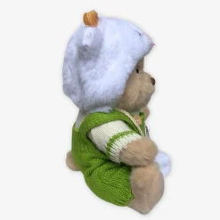 Nino – L’ours en peluche articulé fait main avec combinaison tricoté verte
