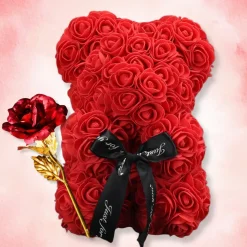 Ourson en Roses avec un noeud pour Saint-Valentin