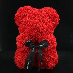 Ourson en Roses avec un noeud pour Saint-Valentin