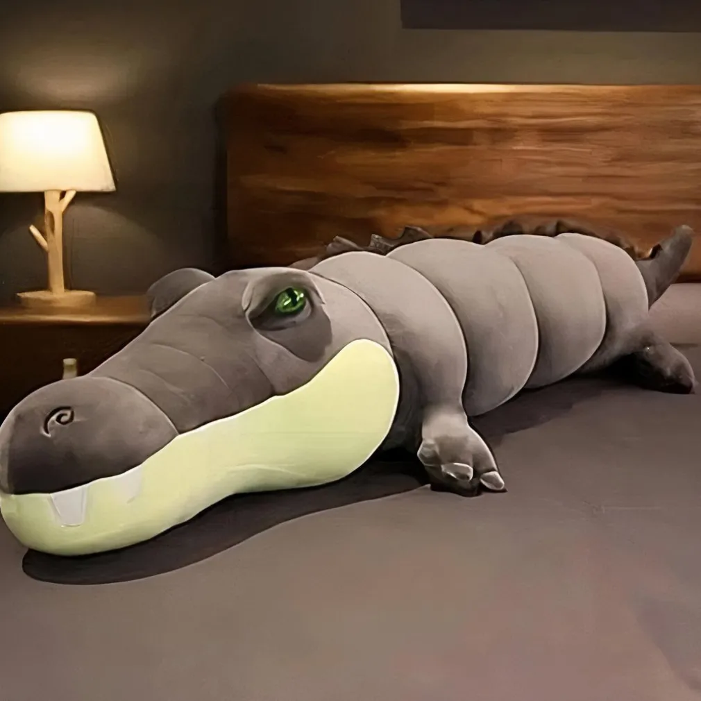 Peluche alligator gris géante