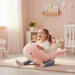 Peluche baleine licorne rose