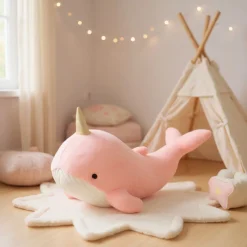 Peluche baleine licorne rose