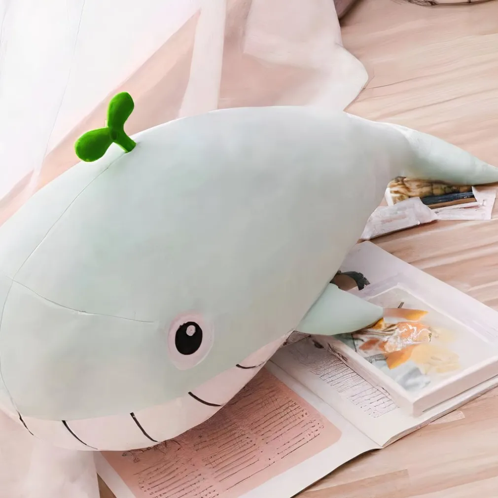 Peluche baleine vert pastel, le plus doux des oreillers