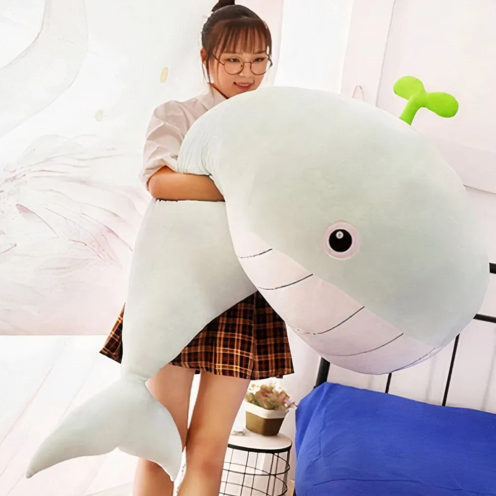 Peluche baleine vert pastel, le plus doux des oreillers
