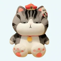Peluche chat empereur tigré gris assis