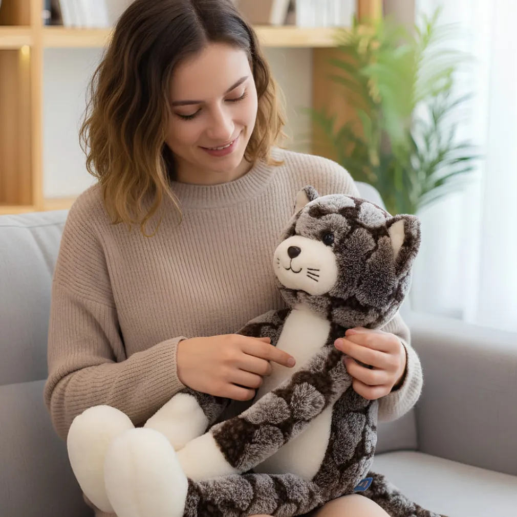 Peluche chat gris aux longues jambes