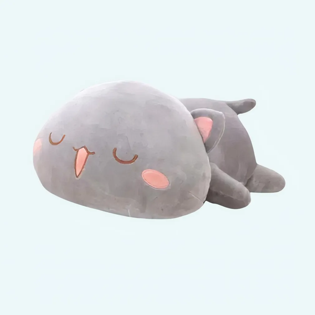 Peluche chat gris kawaii endormi