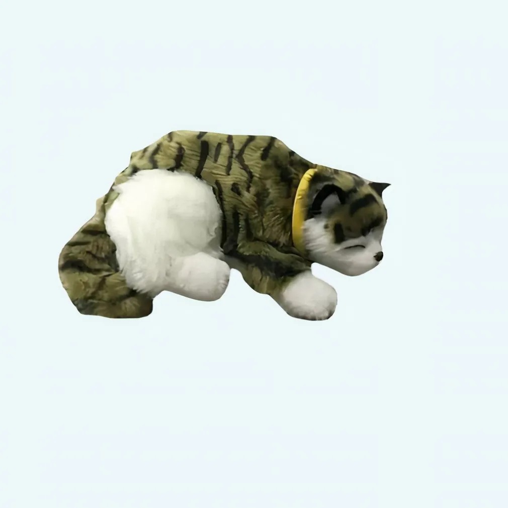 Peluche chat tigré vert endormi