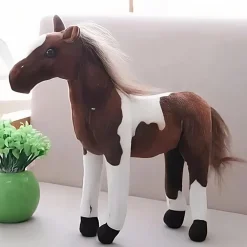 Peluche cheval marron blanc mignon