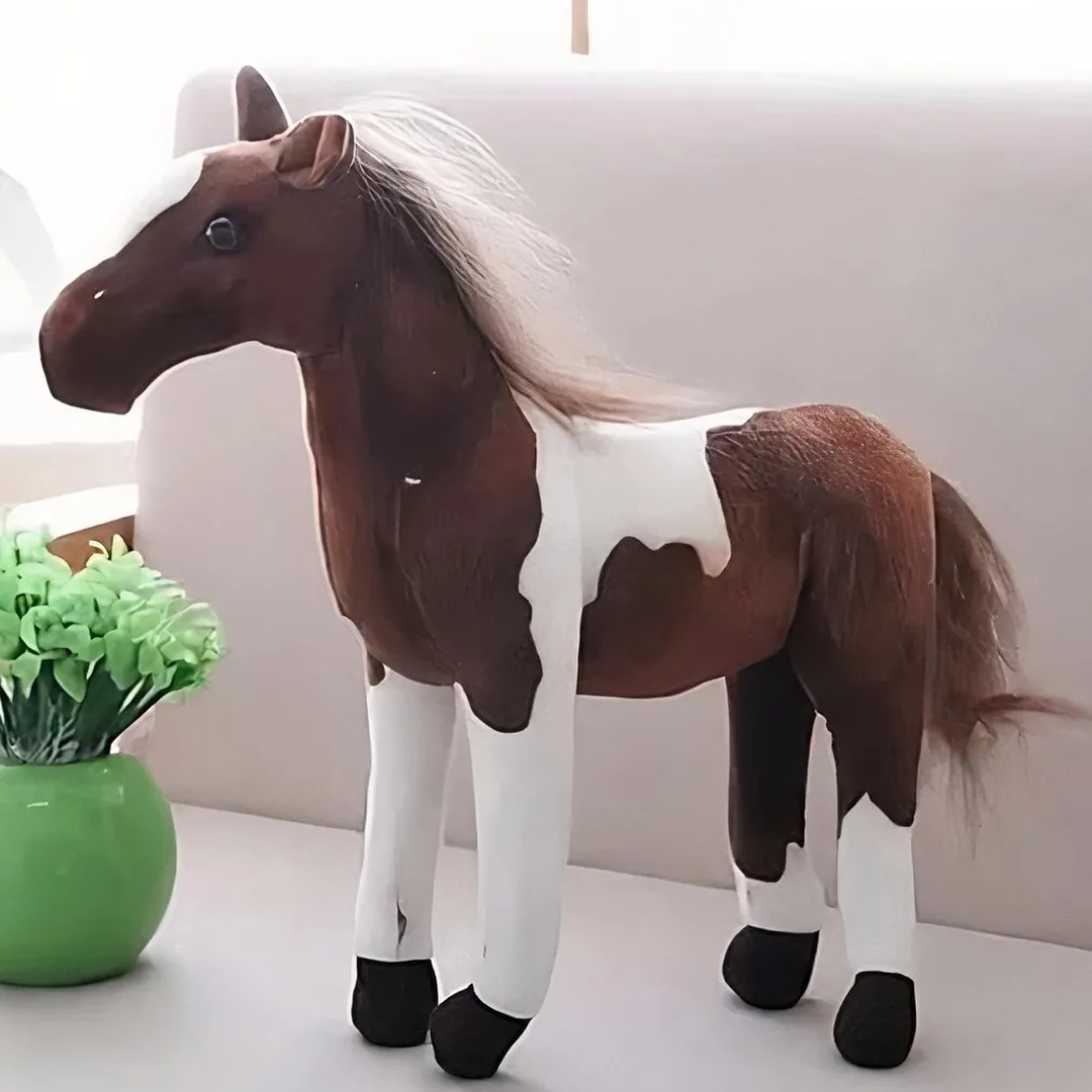 Peluche cheval marron blanc mignon