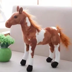 Peluche cheval marron et blanc