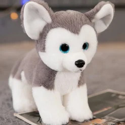 Peluche chien husky gris