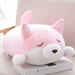 Peluche chien kawaii rose yeux fermés