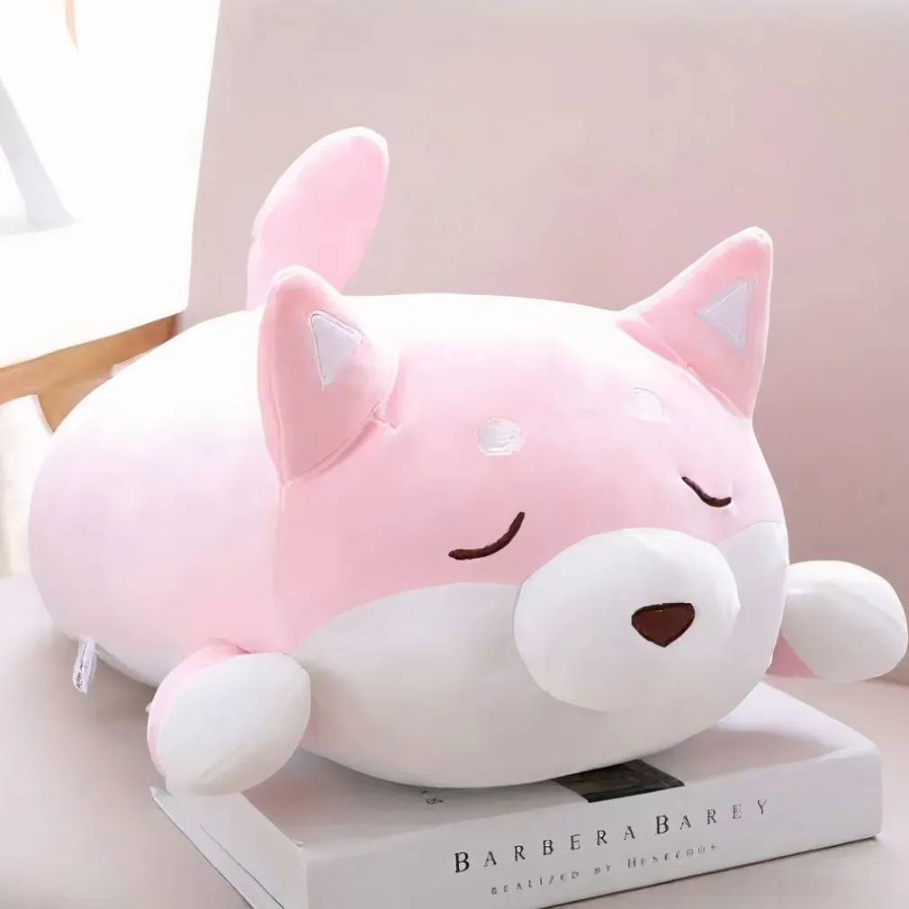 Peluche chien kawaii rose yeux fermés