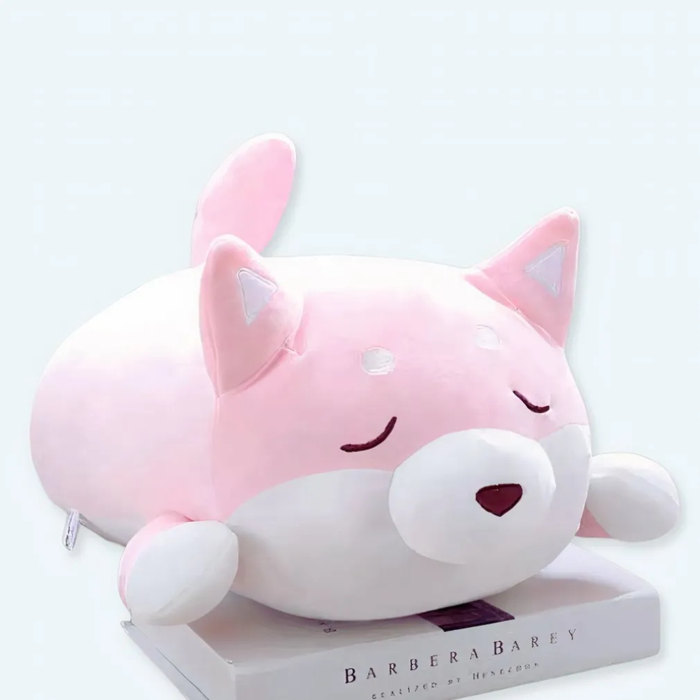 Peluche chien kawaii rose yeux fermés