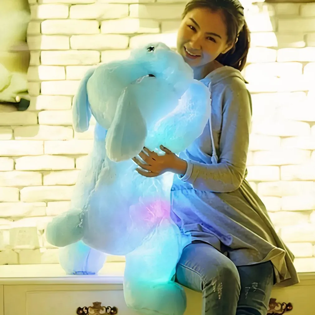 Peluche chien lumineuse bleue