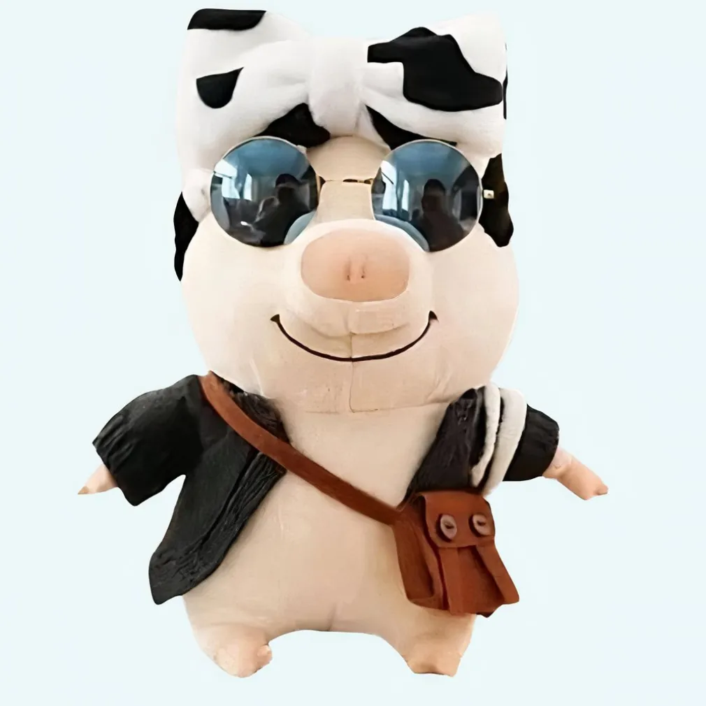 Peluche cochon habillé avec noeud vache