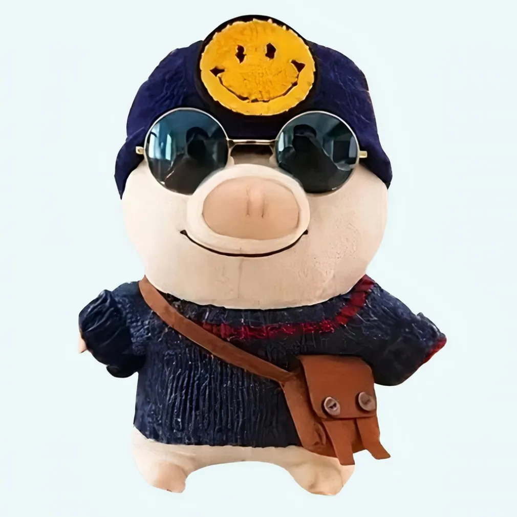 Peluche cochon habillé bonnet smiley