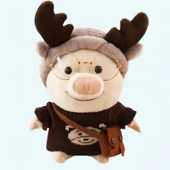 Peluche cochon habillé en renne