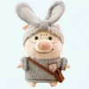 Peluche cochon habillé pull gris