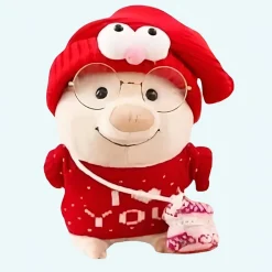 Peluche cochon habillé pull I Love You