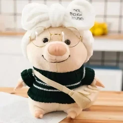 Peluche cochon habillé pull noir