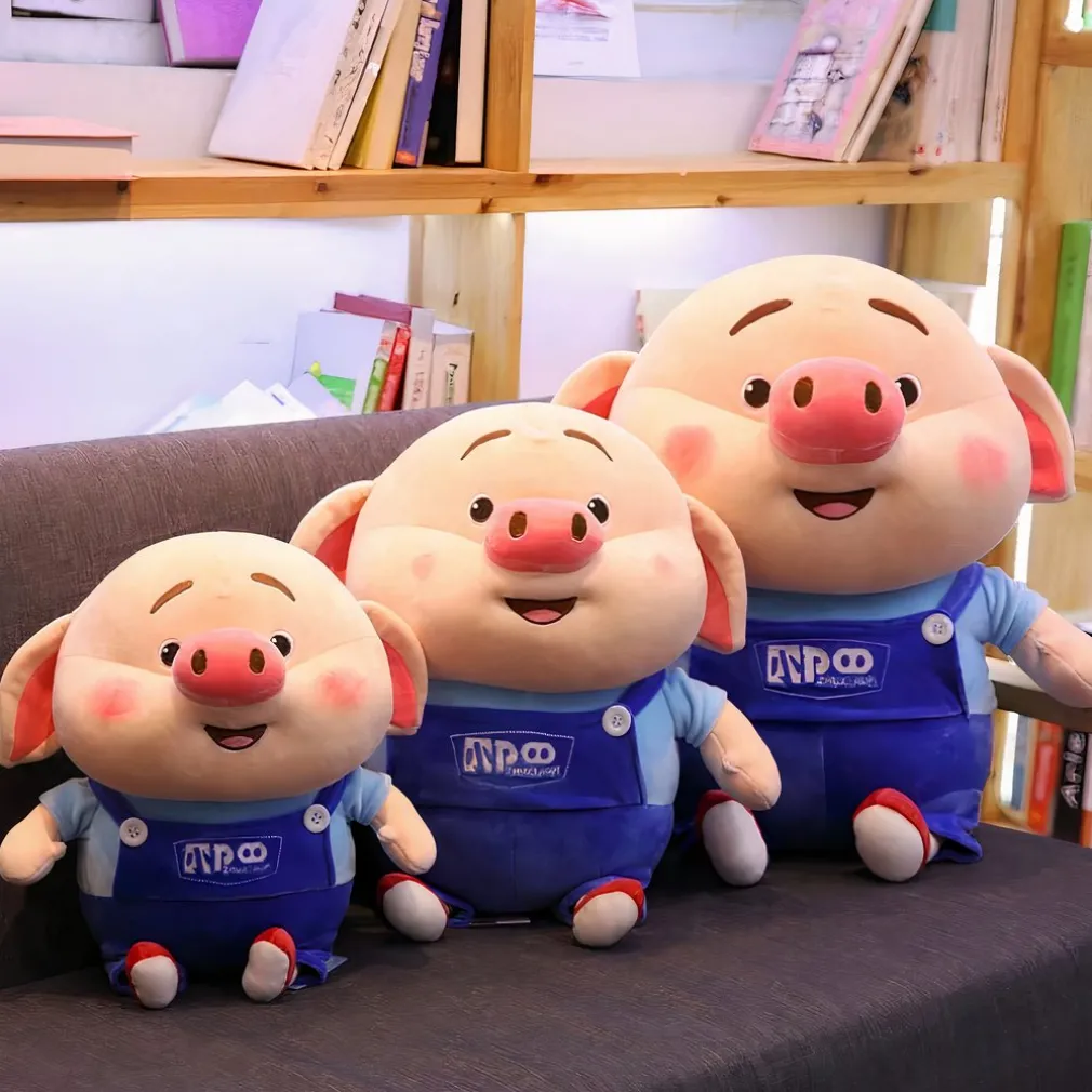 Peluche cochon habillé tenue bricoleur
