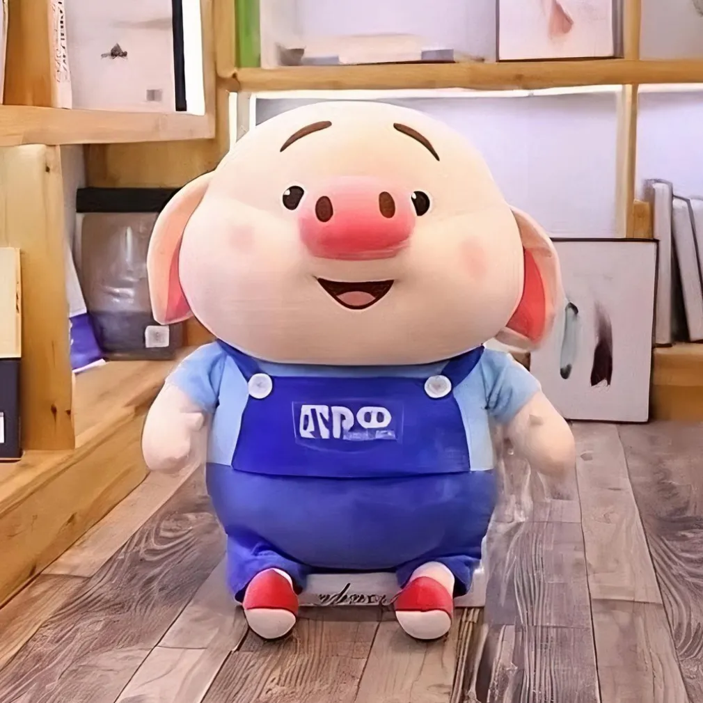 Peluche cochon habillé tenue bricoleur