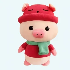 Peluche cochon habillé tenue rouge