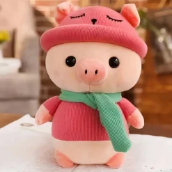 Peluche cochon habillé tenue rose