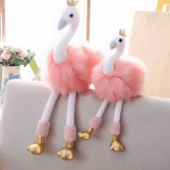 Peluche flamant rose à long poils