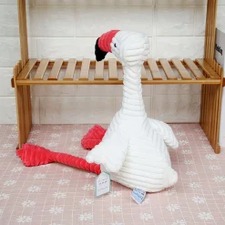 Peluche flamant rose coton côtelé blanc