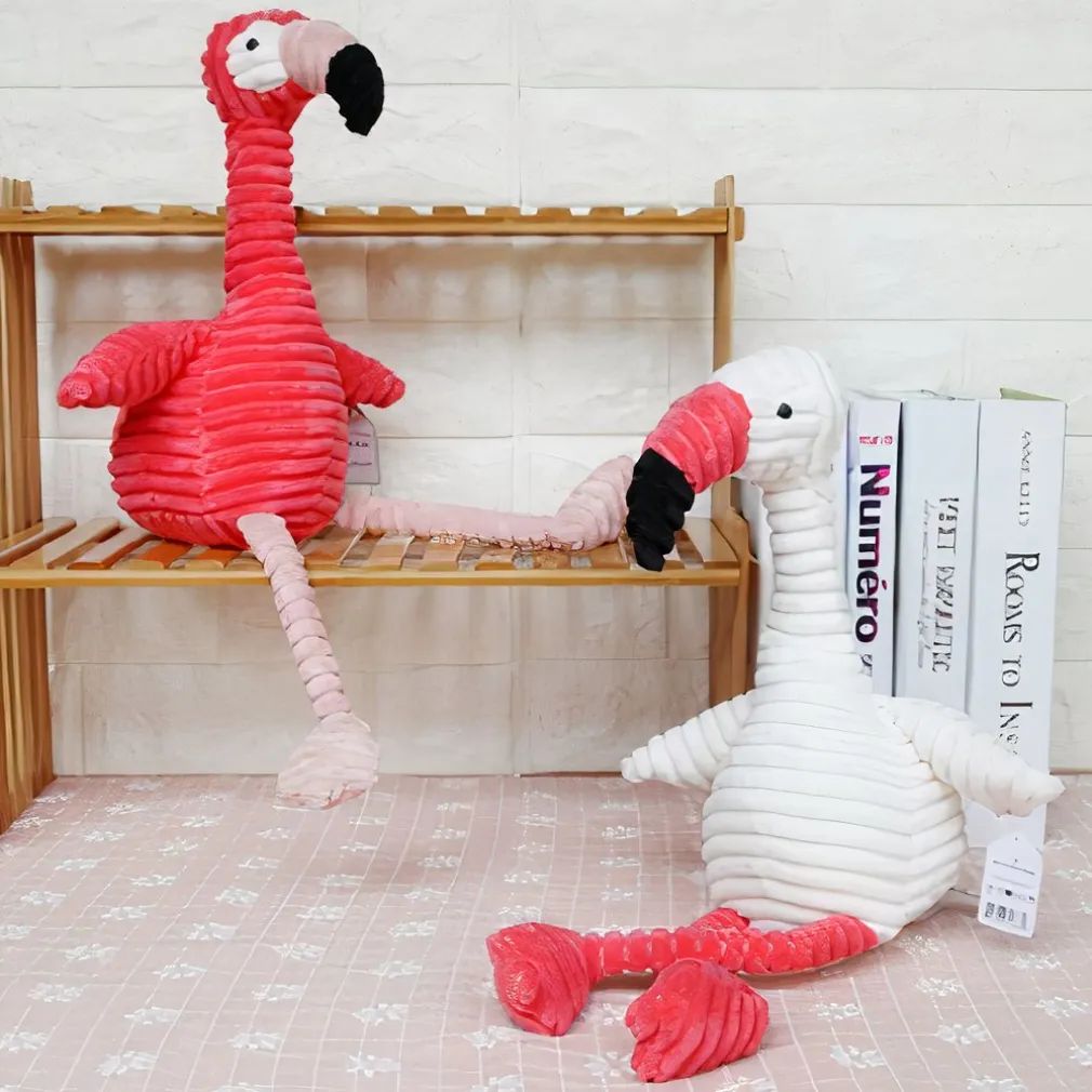 Peluche flamant rose coton côtelé