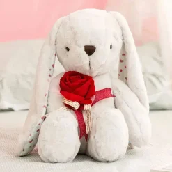Peluche géante lapin blanc avec rose