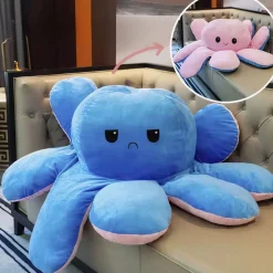 Peluche géante pieuvre réversible visage content et pas content