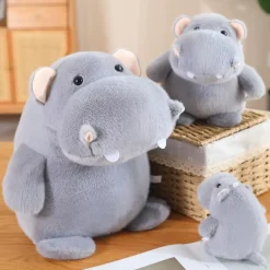 Peluche hippopotame gris en trois tailles